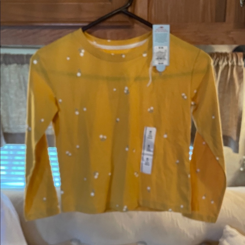 Cat & Jack Mustard Yellow Long-Sleeve Dot Tee, Girls Sz 8